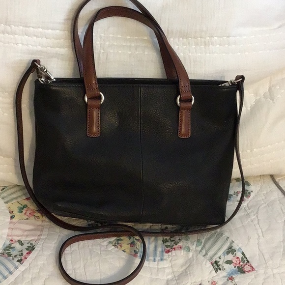 Fossil Black Two-tone Tote  EUC - Picture 2 of 7